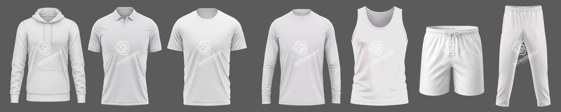 Available Garment Styles — Hoodie, Polo, T-Shirt, Long Sleeve, Tank Top, Shorts, Pants